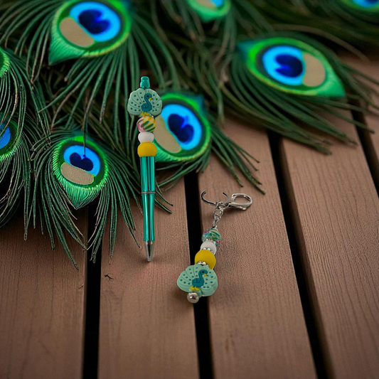 Schlüsselanhänger & Kugelschreiber Bundle - Pfau