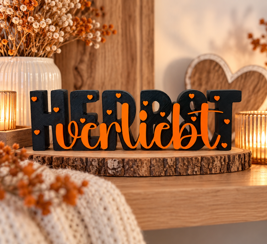 „Herbstverliebt“ Schriftzug | 3D-Druck Herbstdeko